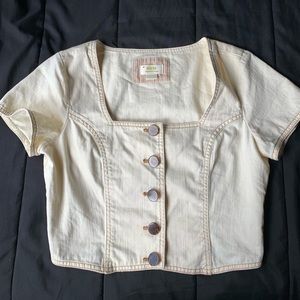 Beige button up top